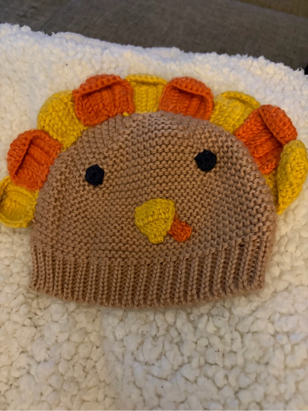 Handmade Knit Turkey Beanie - Brown with Orange & Yellow - baby